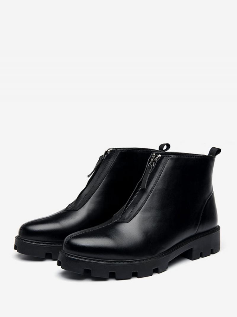 Botas Masculinas Chelsea Pretas Couro Pu Bico Redondo - Preto