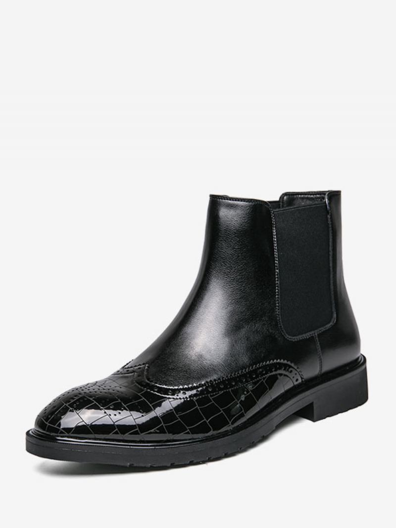 Botas Masculinas Chelsea Pretas Couro Pu Bico Redondo