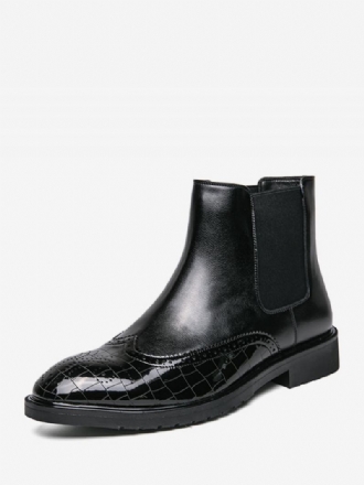 Botas Masculinas Chelsea Pretas Couro Pu Bico Redondo