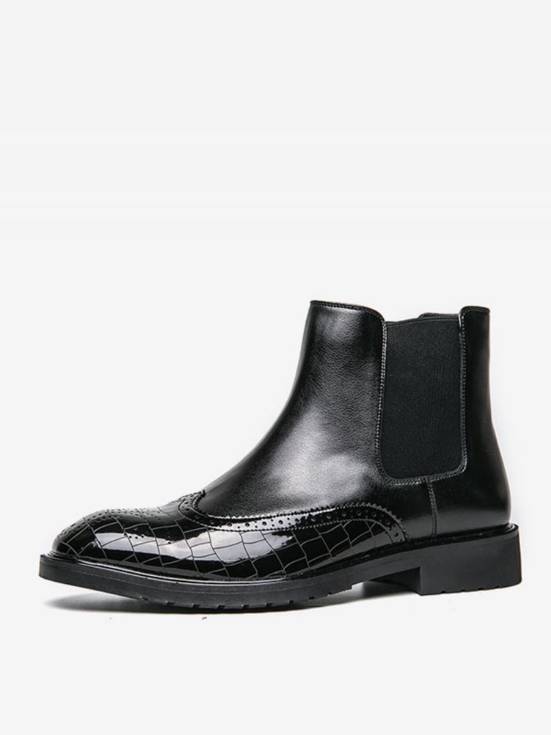 Botas Masculinas Chelsea Pretas Couro Pu Bico Redondo - Preto