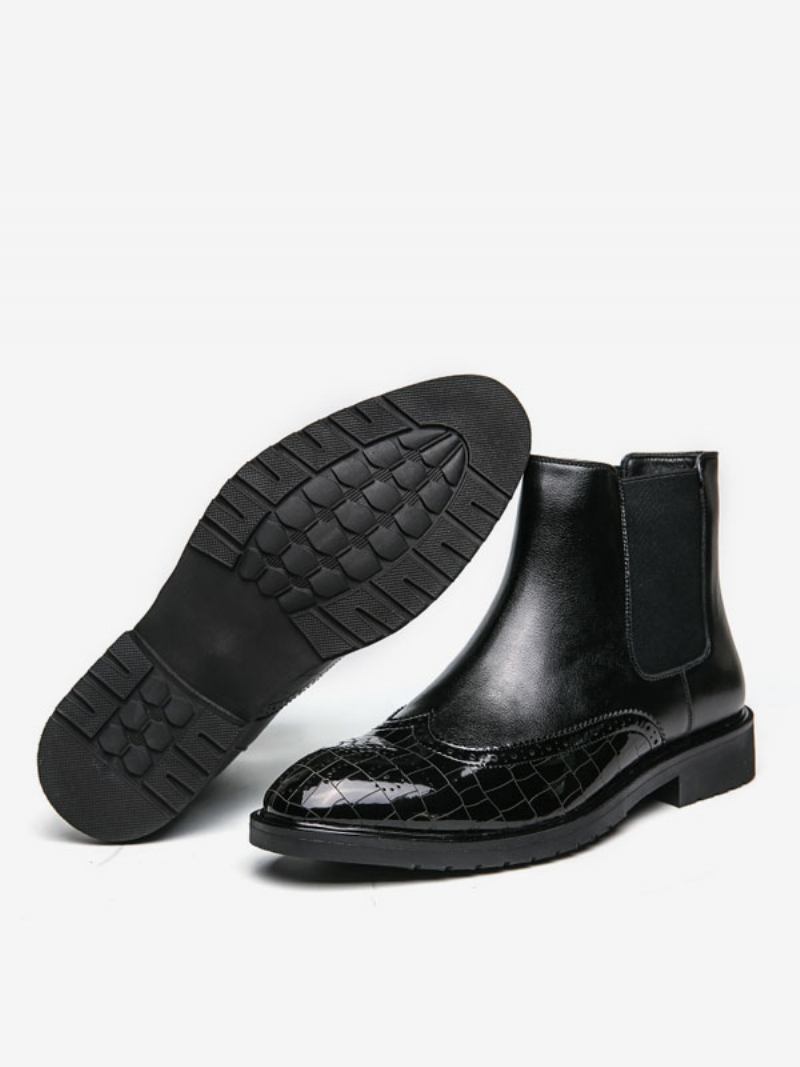 Botas Masculinas Chelsea Pretas Couro Pu Bico Redondo - Preto