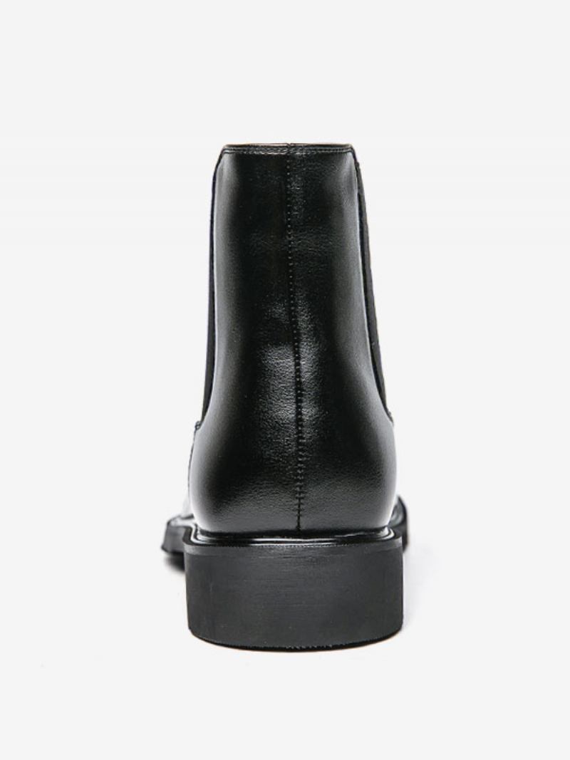 Botas Masculinas Chelsea Pretas Couro Pu Bico Redondo - Preto