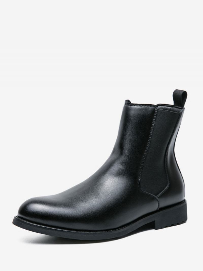 Botas Masculinas Chelsea Pretas Couro Pu Bico Redondo - Preto