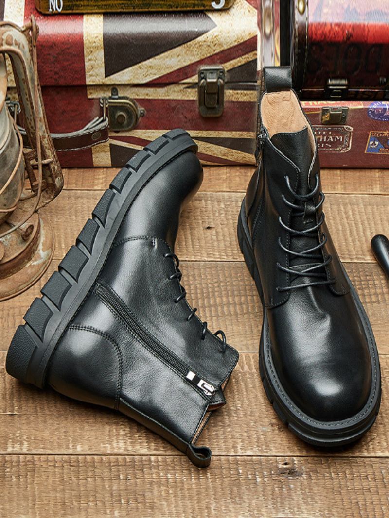 Botas Masculinas Chelsea Pretas Couro Pu Bico Redondo - Preto