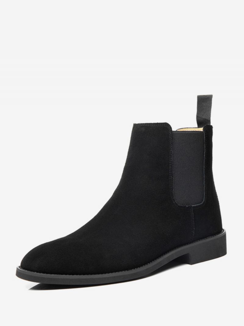 Botas Masculinas Chelsea Pretas Couro Pu Com Biqueira Fechada