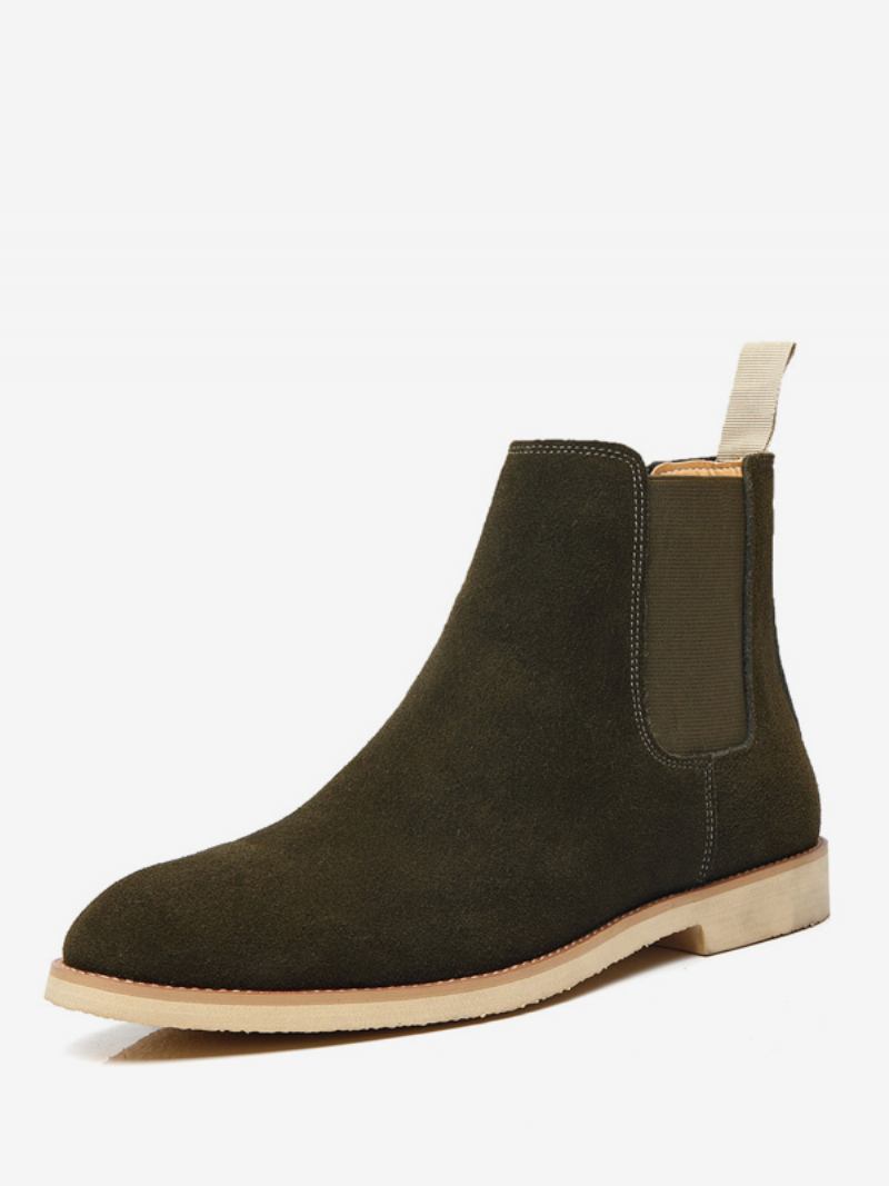 Botas Masculinas Chelsea Pretas Couro Pu Com Biqueira Fechada - Verde Escuro