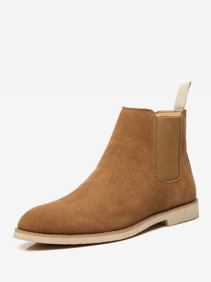 Botas Masculinas Chelsea Pretas Couro Pu Com Biqueira Fechada - Amarelo