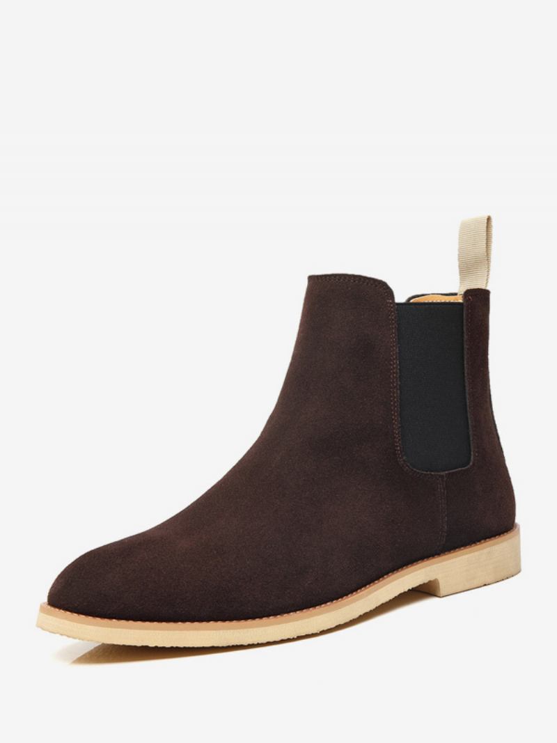 Botas Masculinas Chelsea Pretas Couro Pu Com Biqueira Fechada - Castanho Café