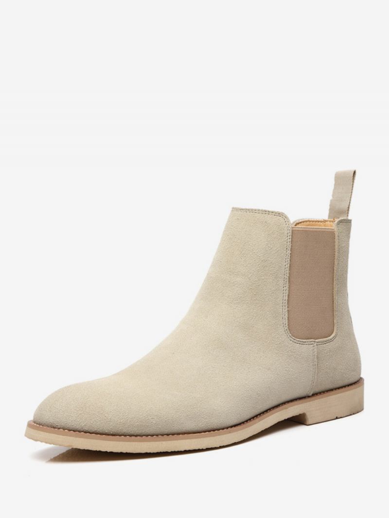 Botas Masculinas Chelsea Pretas Couro Pu Com Biqueira Fechada - Bege