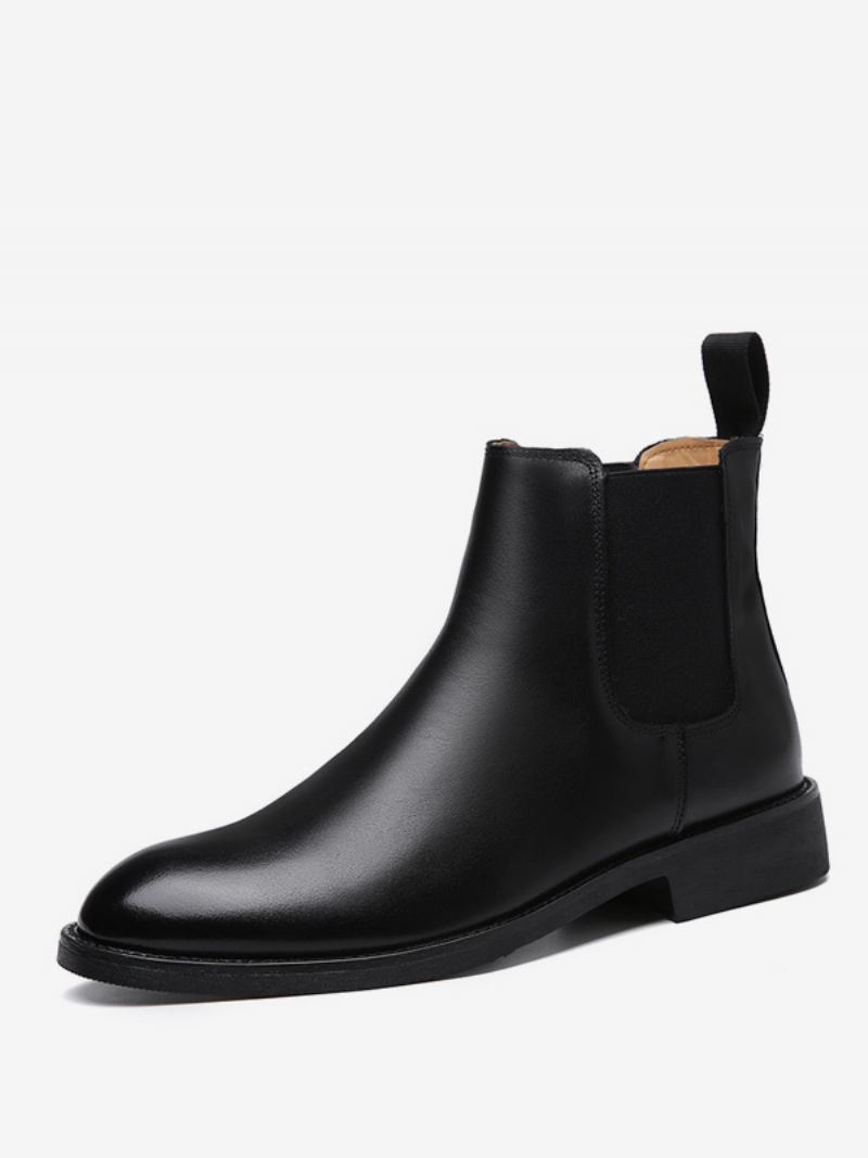 Botas Masculinas Chelsea Pretas Couro Pu Com Biqueira Fechada - Preto Pu