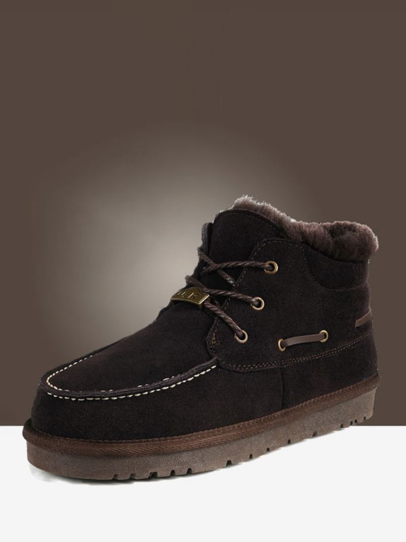 Botas Masculinas Chukka Camurça Com Bico Redondo E Cadarço Para Neve - Chocolate