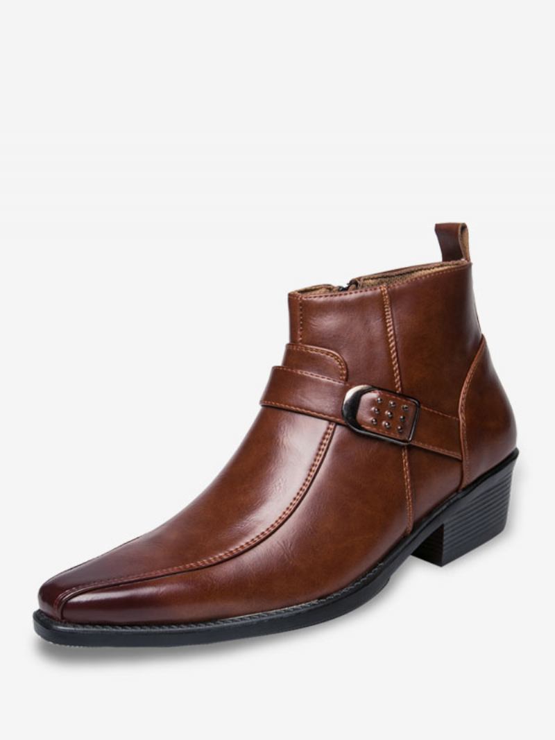 Botas Masculinas Chukka Couro Pu Bico Fino