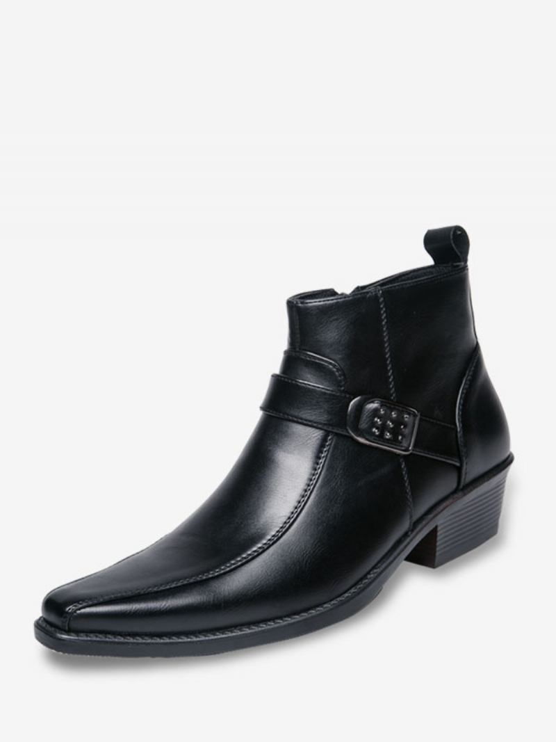 Botas Masculinas Chukka Couro Pu Bico Fino - Preto