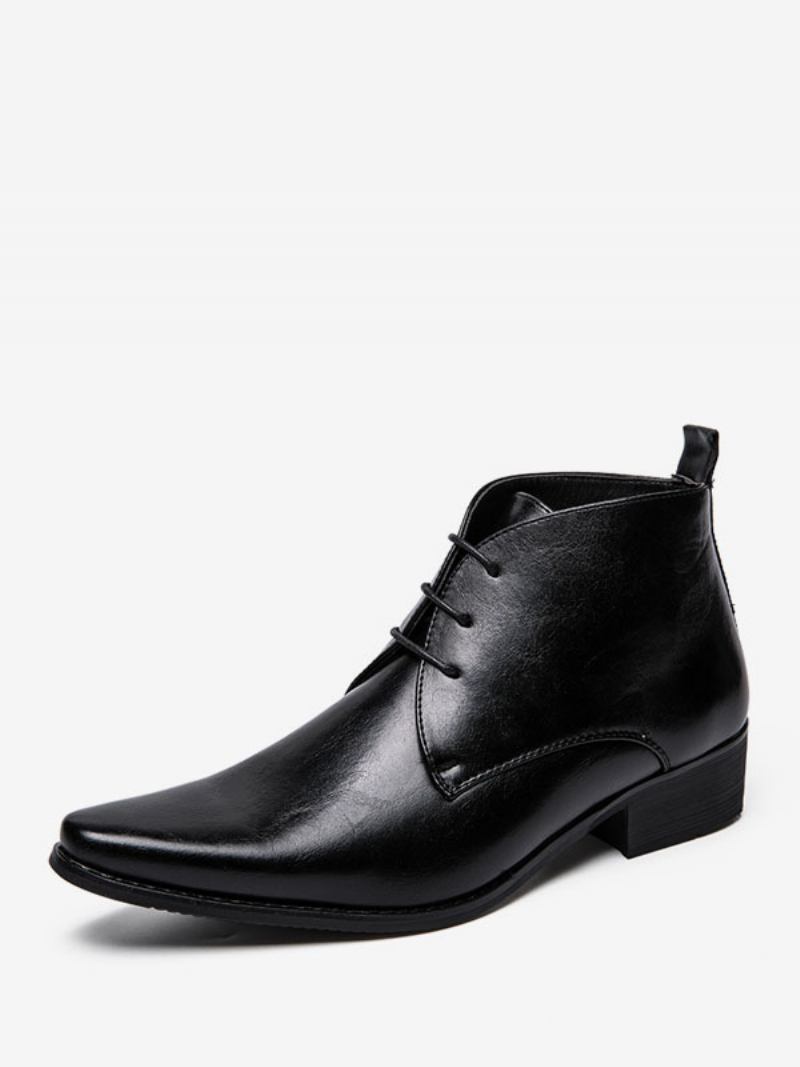 Botas Masculinas Chukka Couro Pu Bico Fino - Preto