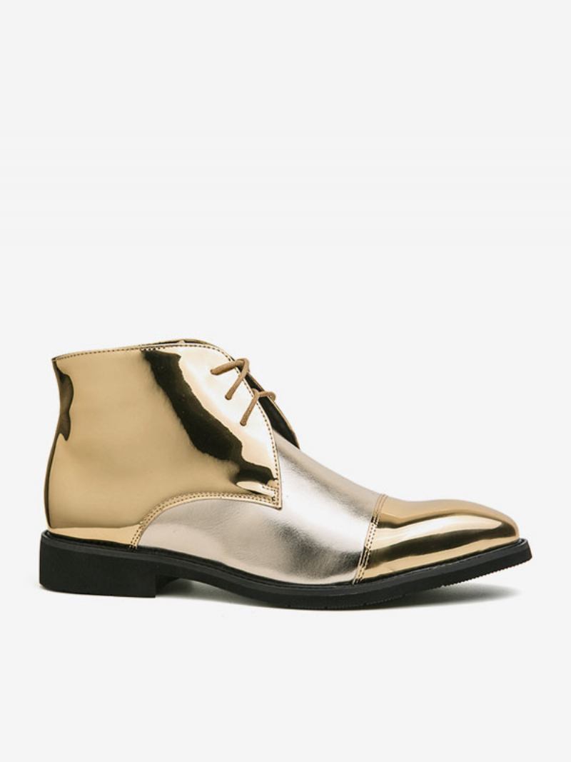 Botas Masculinas Chukka Couro Pu Bico Redondo - Ouro