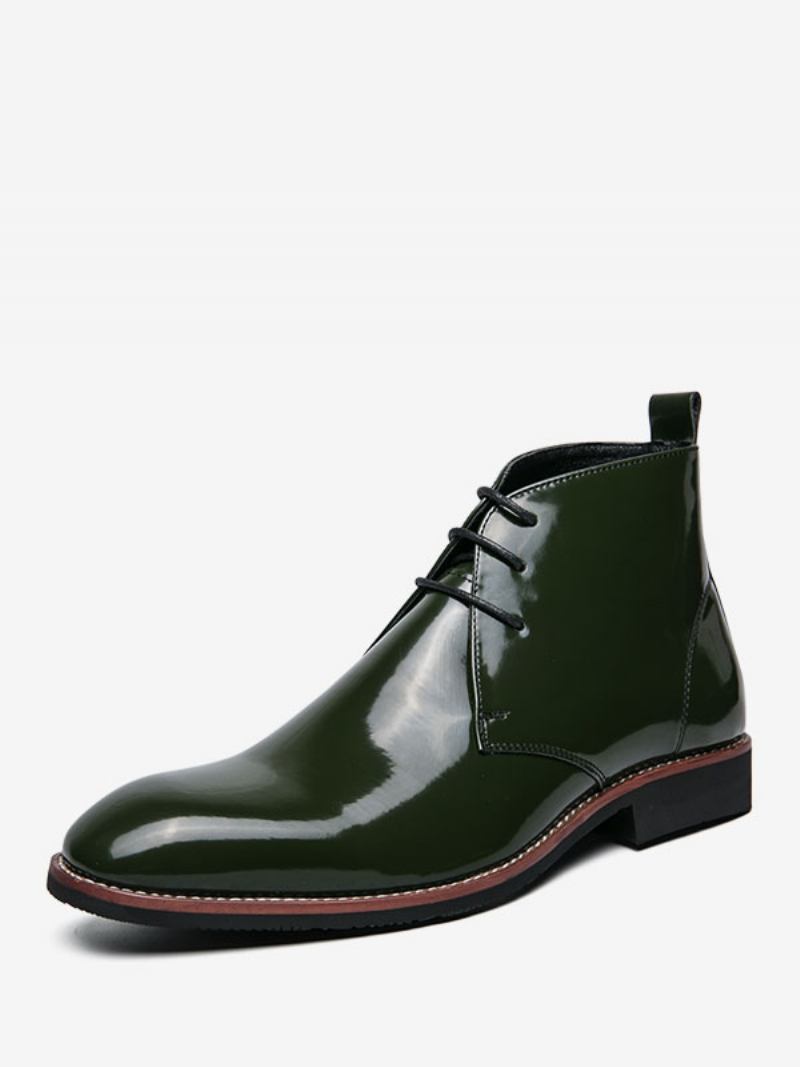 Botas Masculinas Chukka Couro Pu Bico Redondo