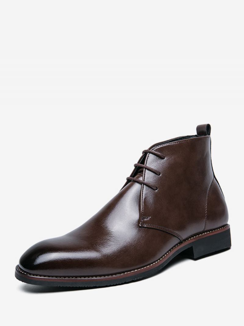 Botas Masculinas Chukka Couro Pu Bico Redondo - Castanho Café