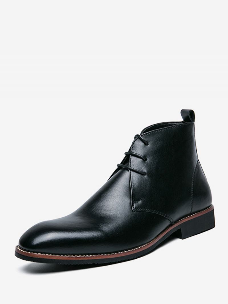 Botas Masculinas Chukka Couro Pu Bico Redondo - Preto