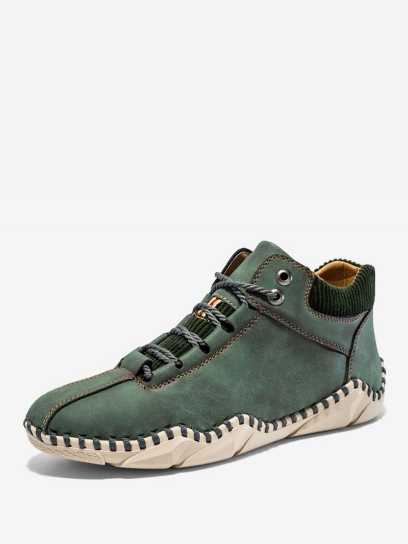 Botas Masculinas Chukka Couro Pu Bico Redondo - Verde