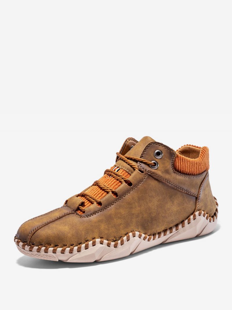 Botas Masculinas Chukka Couro Pu Bico Redondo - Castanho Café