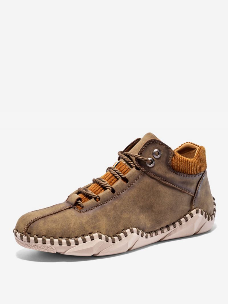 Botas Masculinas Chukka Couro Pu Bico Redondo - Cáqui