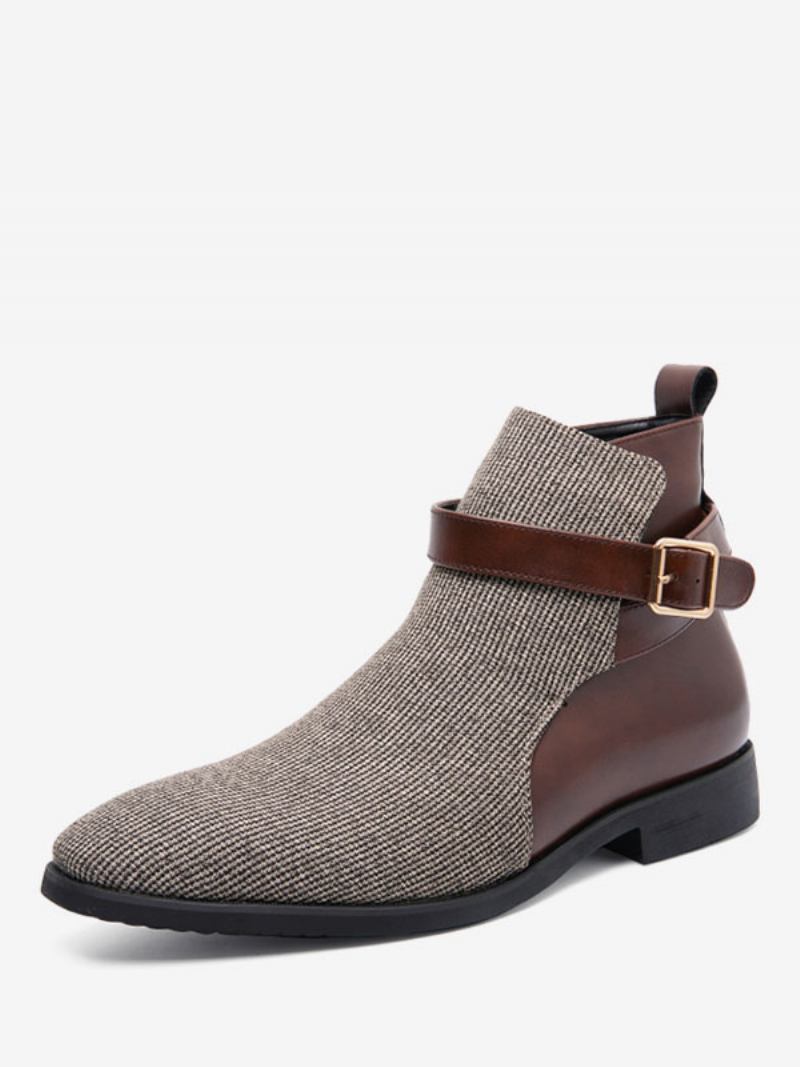 Botas Masculinas Chukka Couro Pu Jodhpur Com Fivela - Bege