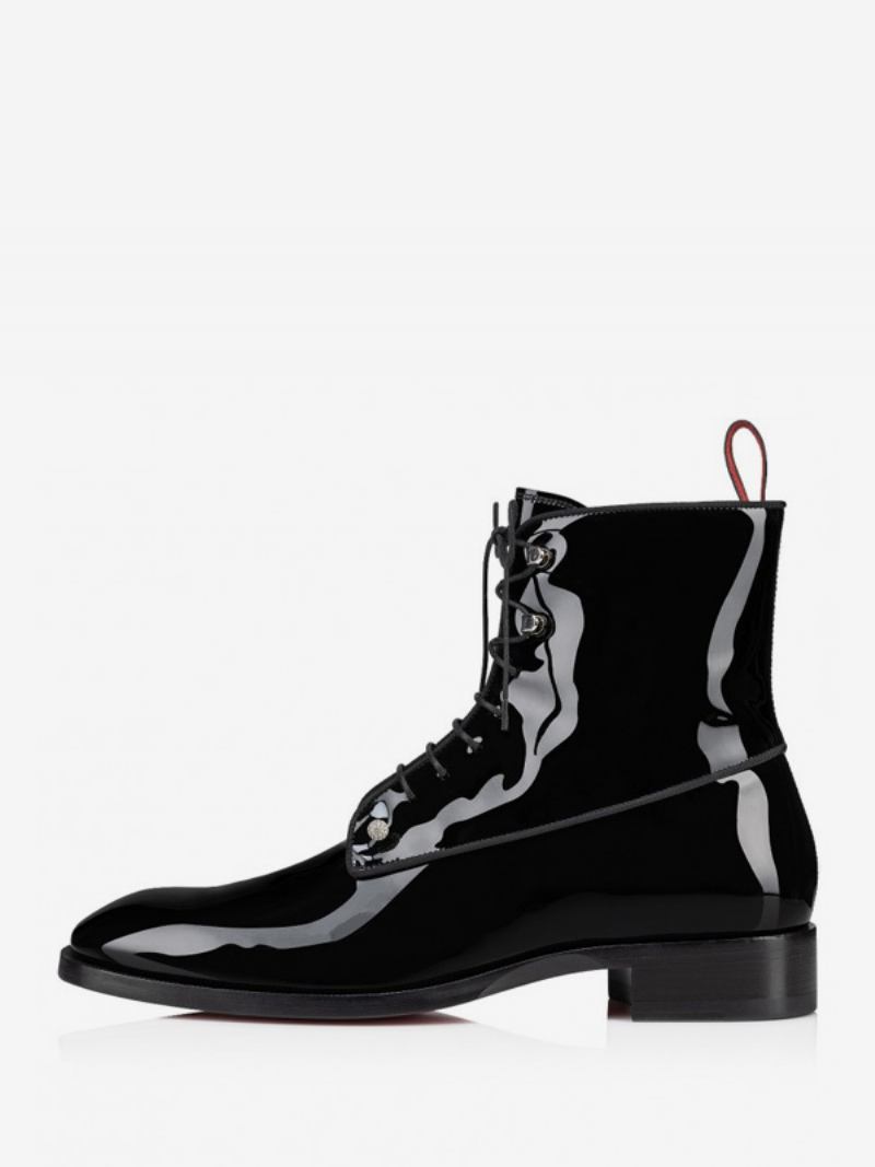 Botas Masculinas Com Cadarço Até O Tornozelo Couro Pu Preto Baile Piercing - Preto