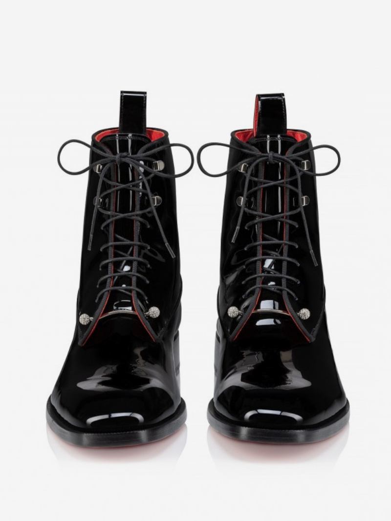 Botas Masculinas Com Cadarço Até O Tornozelo Couro Pu Preto Baile Piercing - Preto