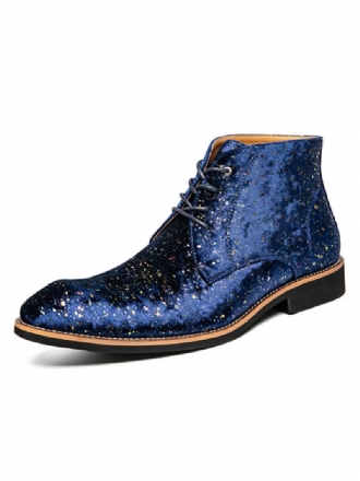 Botas Masculinas Com Lantejoulas Redondas Toechukka Couro Pu Azul Tornozelo Martin