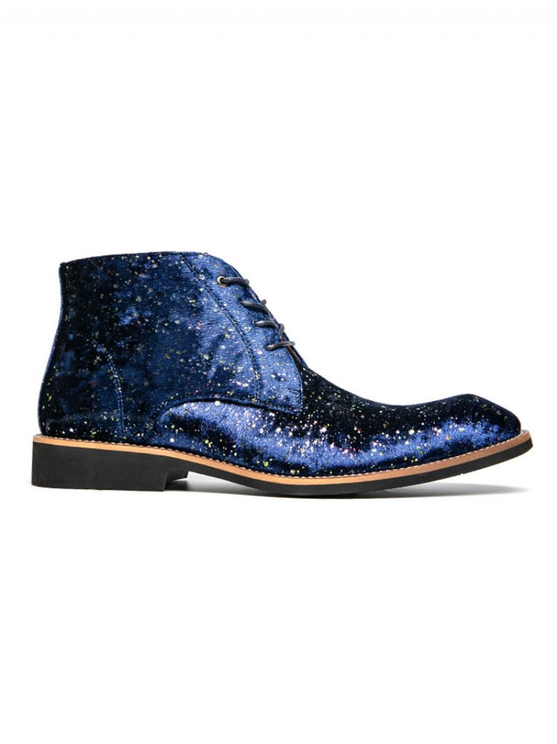 Botas Masculinas Com Lantejoulas Redondas Toechukka Couro Pu Azul Tornozelo Martin - Azul