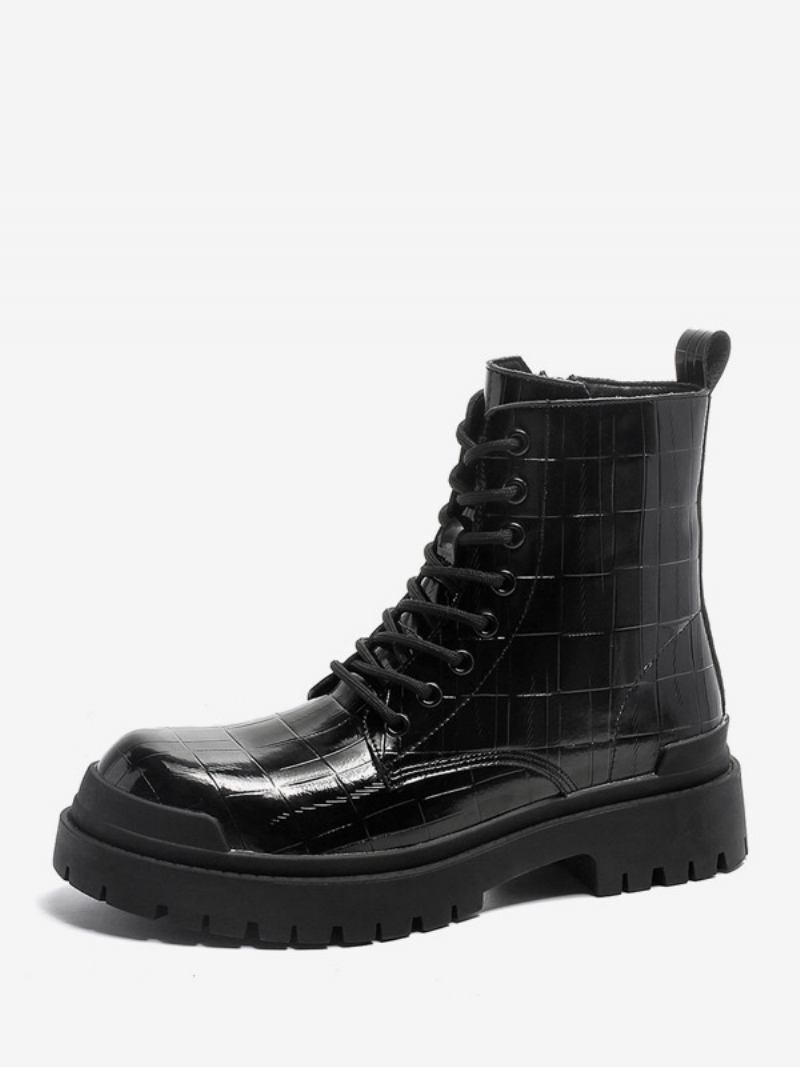 Botas Masculinas Com Padrão Stoen Preto Cadarço Anlke