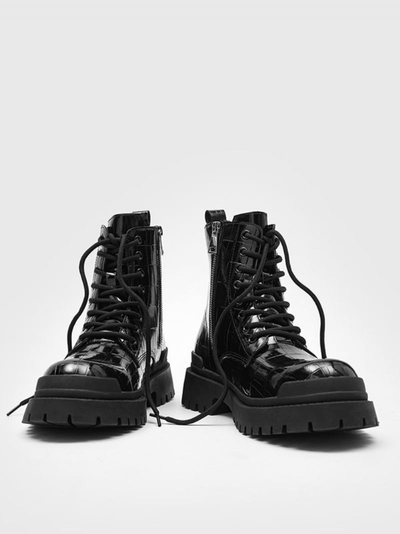 Botas Masculinas Com Padrão Stoen Preto Cadarço Anlke - Preto