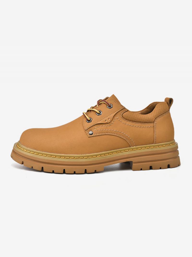 Botas Masculinas Combate Couro Pu Bico Redondo - Amarelo