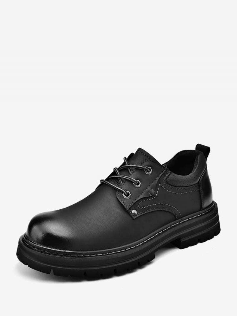 Botas Masculinas Combate Couro Pu Bico Redondo - Preto