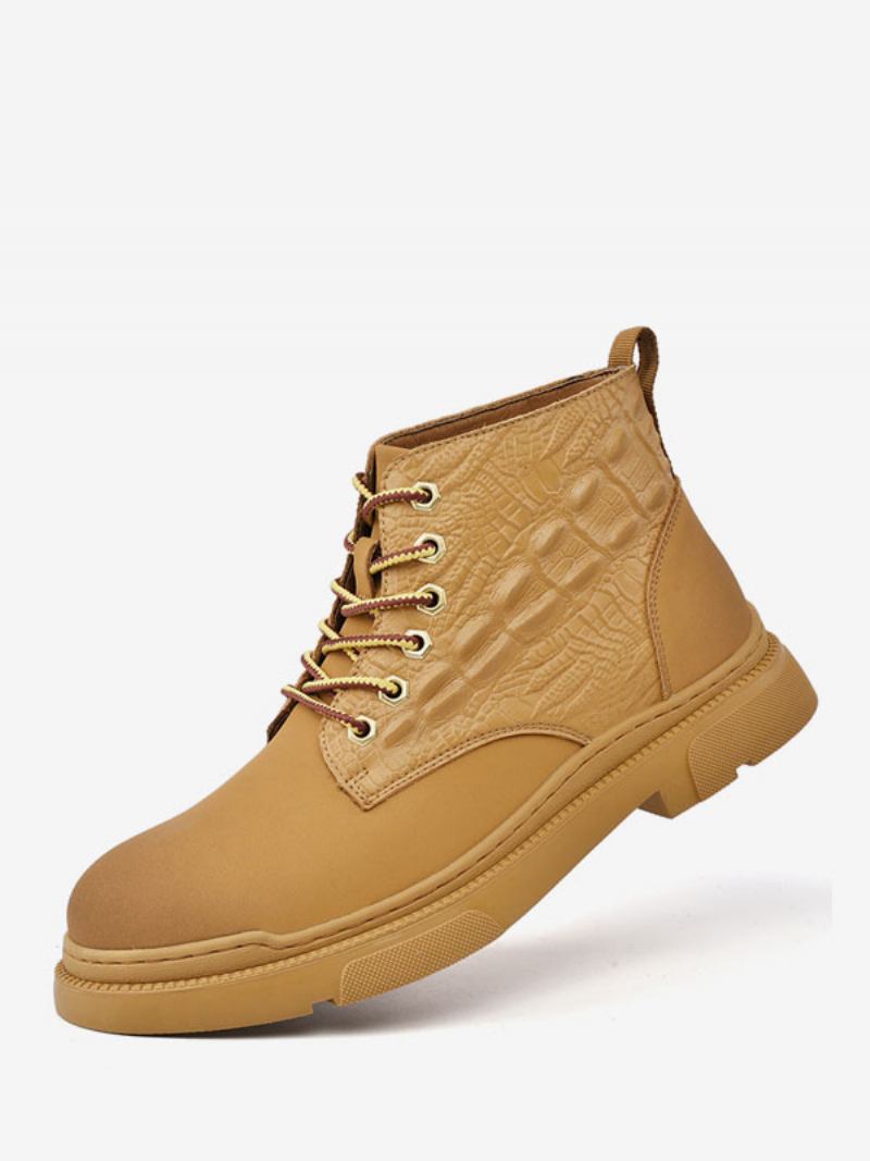 Botas Masculinas Combate Couro Pu Bico Redondo