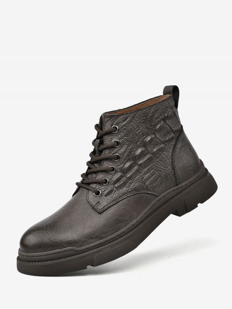 Botas Masculinas Combate Couro Pu Bico Redondo - Cinza