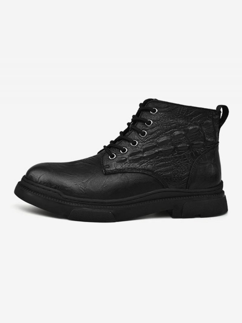 Botas Masculinas Combate Couro Pu Bico Redondo - Preto