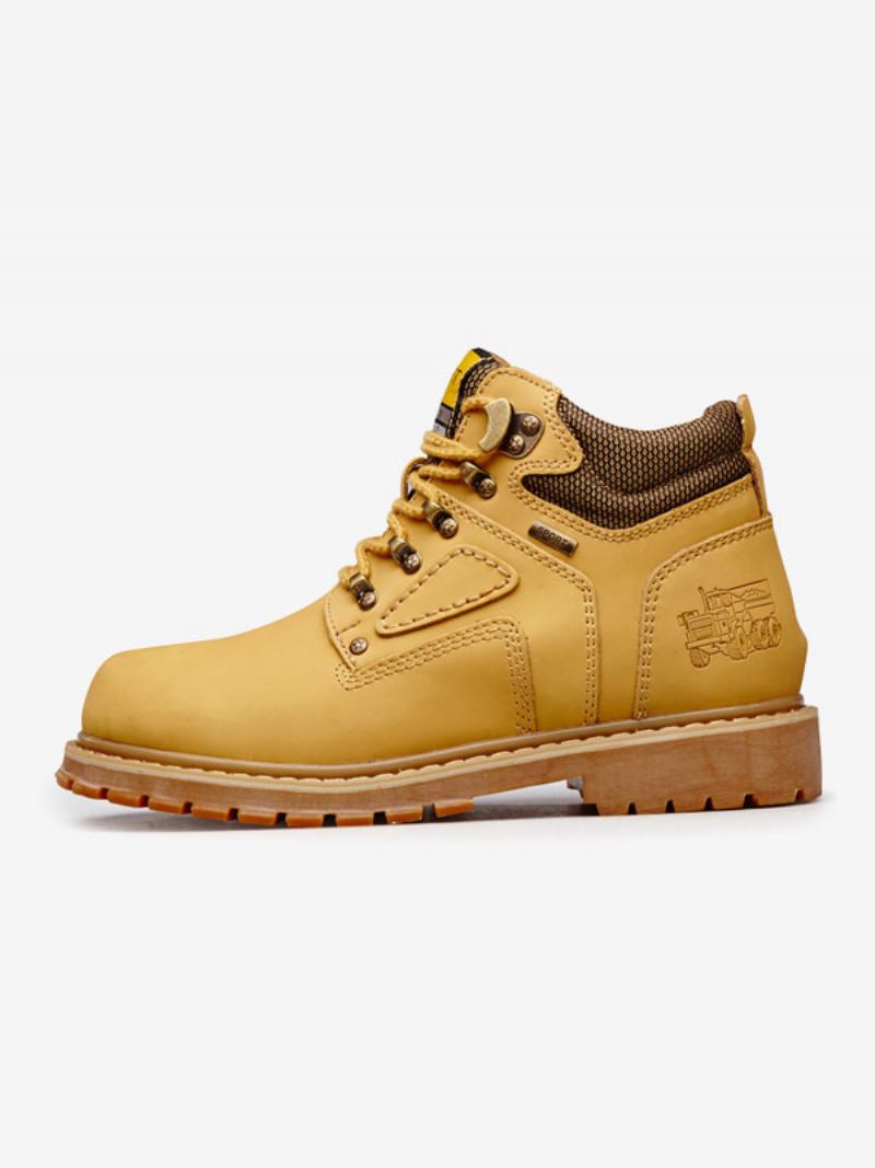 Botas Masculinas Combate Couro Pu Bico Redondo - Amarelo