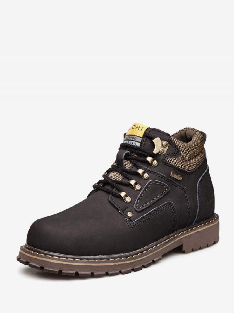 Botas Masculinas Combate Couro Pu Bico Redondo - Preto