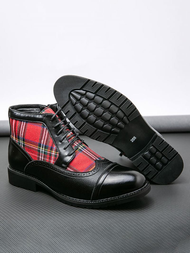 Botas Masculinas Combate Couro Pu Bico Redondo Com Cadarço - Preto