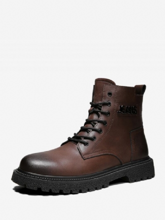 Botas Masculinas Combate Couro Pu Bico Redondo Com Cadarço