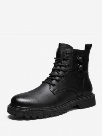 Botas Masculinas Combate Couro Pu Bico Redondo Com Cadarço