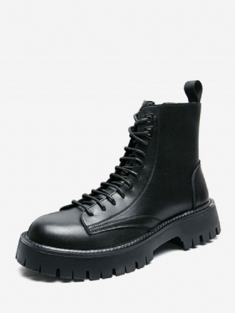 Botas Masculinas Combate Couro Pu Bico Redondo Com Cadarço