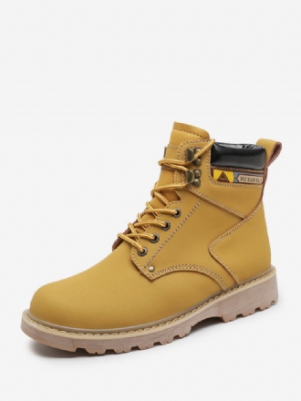 Botas Masculinas Combate Couro Pu Bico Redondo Com Cadarço