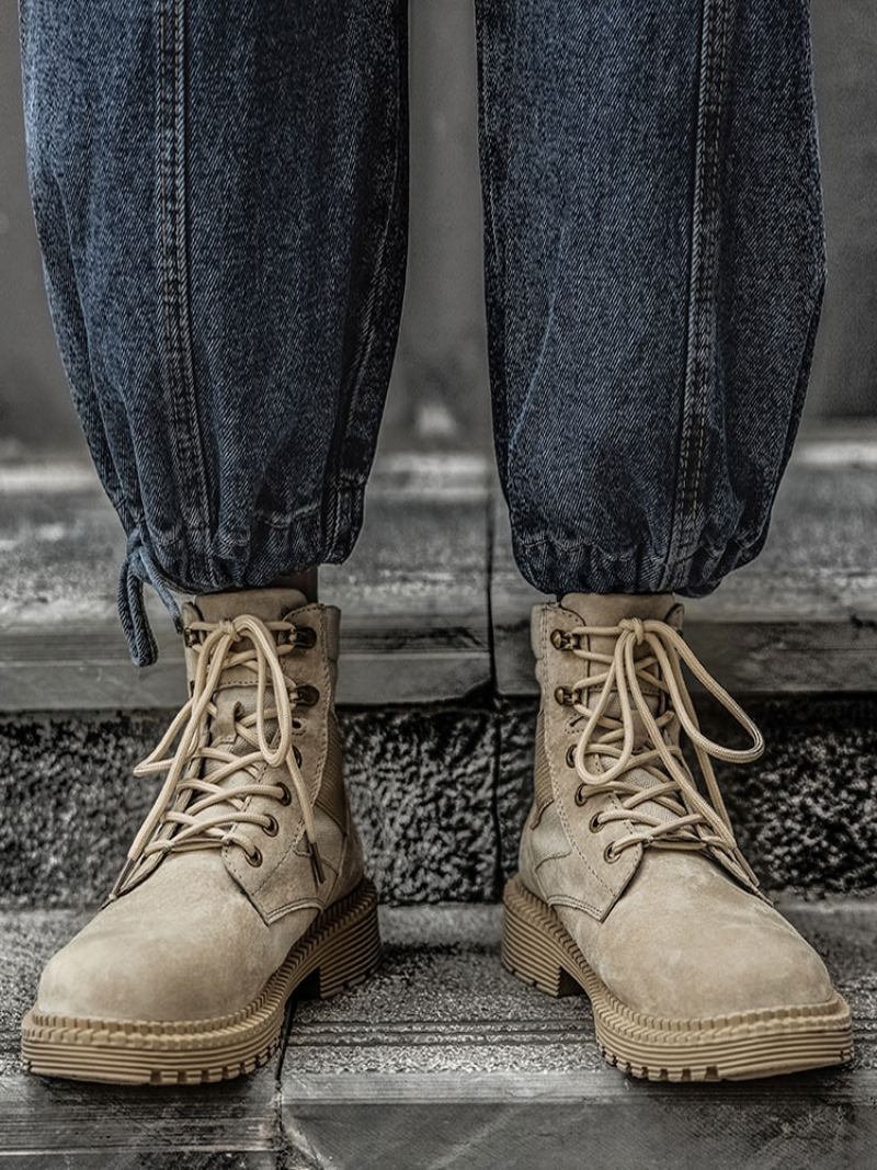 Botas Masculinas Combate Para Motocicleta Com Cadarços Martin - Amarelo Claro