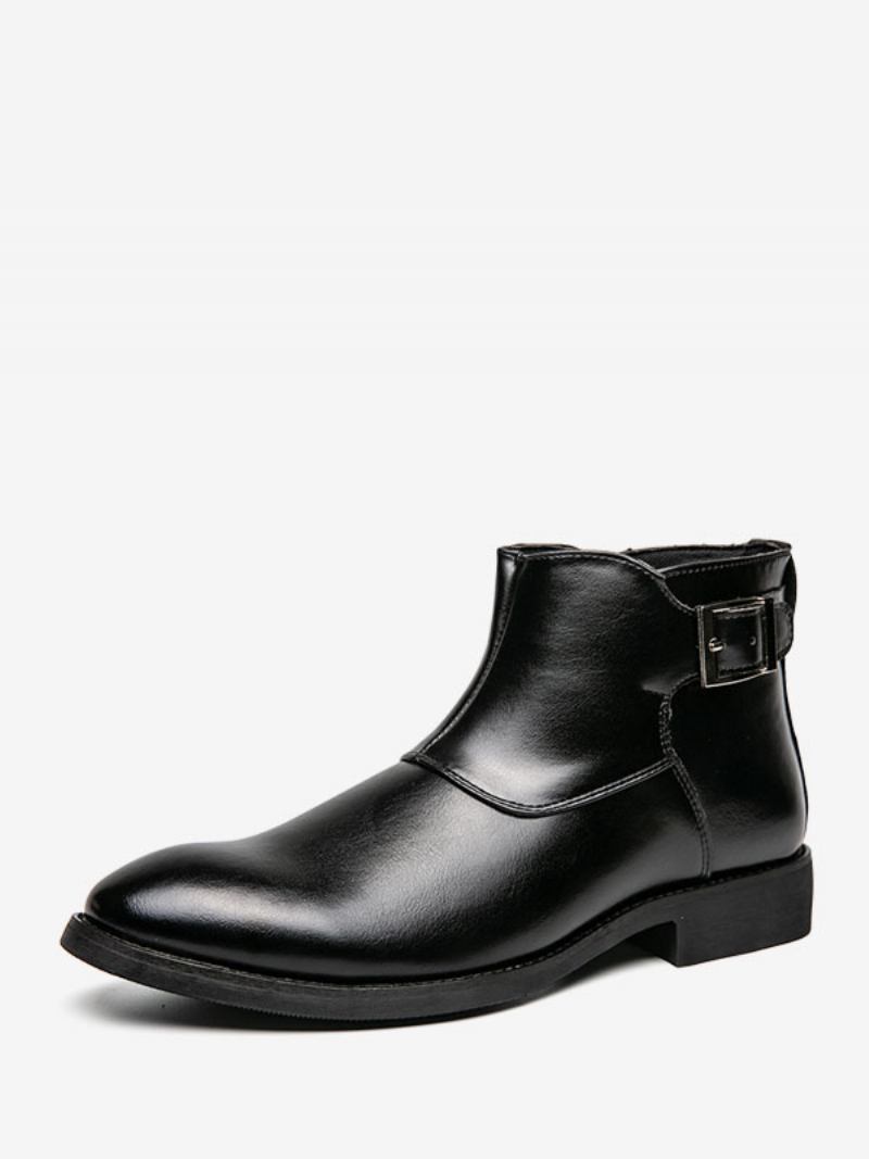 Botas Masculinas Couro Pu Marrom Jodhpur Com Alça Monge Sapatos Sociais - Preto