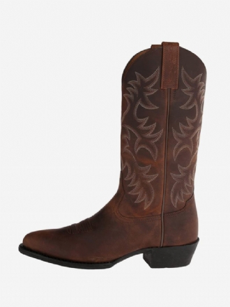 Botas Masculinas Cowboy Marrom Café Couro Pu Bico Fino