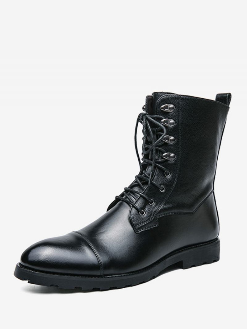 Botas Masculinas Cowboy Marrom Café Couro Pu Bico Redondo