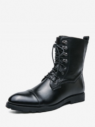 Botas Masculinas Cowboy Marrom Café Couro Pu Bico Redondo