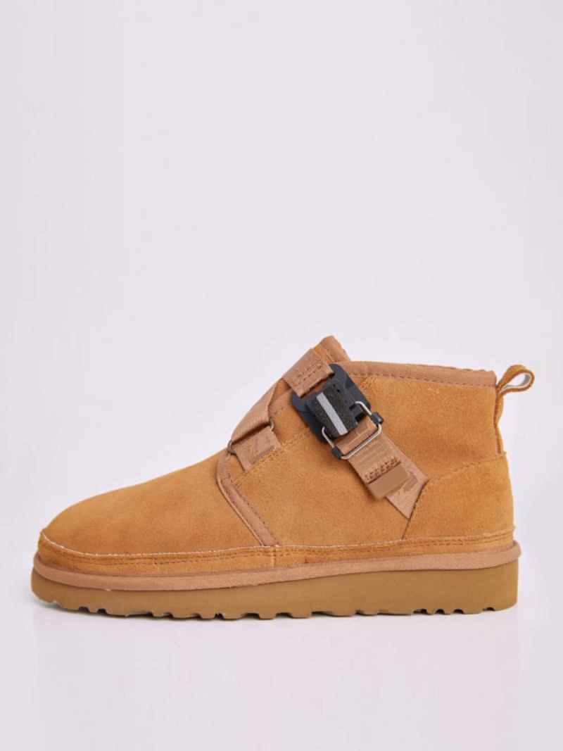 Botas Masculinas Inverno Com Detalhe Fivela Camurça E Bico Redondo Neve Para Tornozelo